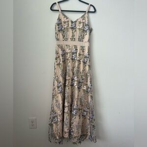 Iwemek Floral Embroidery Dress Sheer Mesh Ilusion Size Small  (0497)